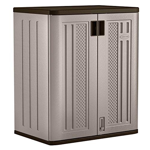 Suncast 2 Pack 9 Cu. Ft. Base Storage Cabinet, Resin Garage Organizer, Platinum Metallic/Slate