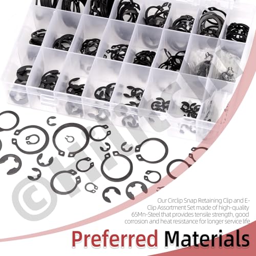 Hilitchi 312Pcs Snap Rings Assortment Kit Manganese Steel C-Clip External Retaining Rings (M4-M28)+ E-Clip External Retaining Ring Assortment Set(1.5mm-10mm) + Snap Ring Plier Set + Tweezer