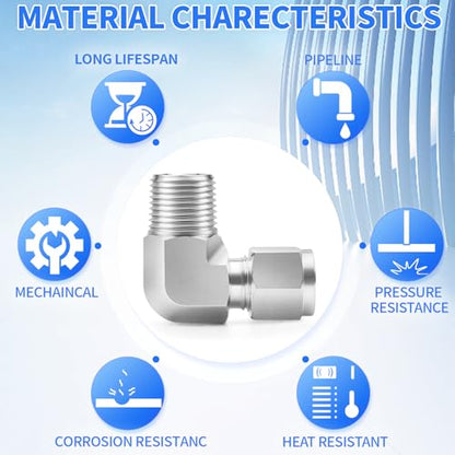 ChillWaves 304 Stainless Steel Compression Tube Fitting, 3/8" OD x 1/2" NPT Male 90 Degree Elbow Compression Union Connector(1-PACK) - size: 3/8" OD x 1/2" MNPT