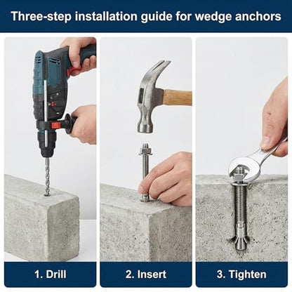 3/8″ × 3″ Hot-Dipped Galvanized Wedge Anchors – 50-Pack Heavy-Duty Concrete Anchor Bolts for Masonry, Brick & Block – Contractor Grade Expansion Bolts