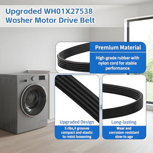 WH01X27538 Washer Drive Belt Replacement for GE/Hotpoint Washing Machines Parts AP6328256, PS12299369, 4587903, 290D1101P005, Industrial V-Belt Washer Motor Replacement Accessories (1 Pack) (Black) - color: black
