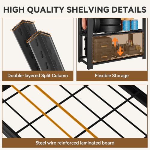 Heavy Duty 5 Tier Metal Garage Shelving, 72" H × 35" W × 16" D - size: 62"H × 27.6"W × 12"D