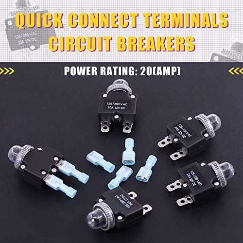 Swpeet 30Pcs 20Amp Thermal Circuit Breaker with Quick Connect Terminals and Waterproof Button Caps Assortment Kit,Waterproof Push Button Circuit Breaker 32V DC 125/250VAC 50/60Hz for Switch Operation - style: 20Amp