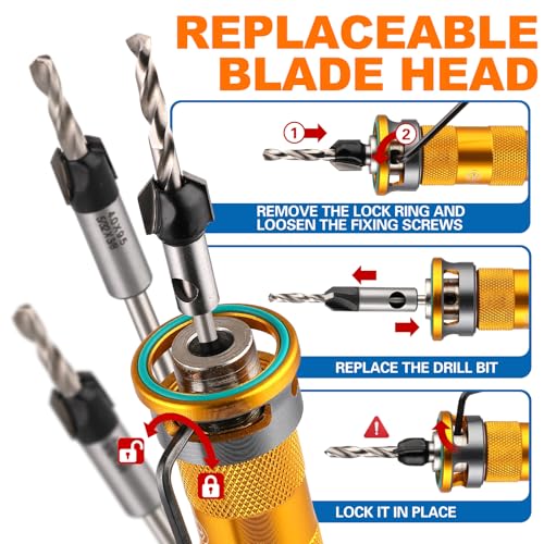 4-Piece HCS Countersink Drill Bit Set with Tool-Free Depth Stop