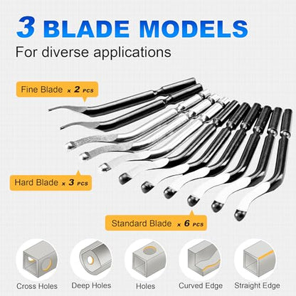 Deburring Tool, 11 High-Speed Steel Blades, 360-Degree Rotary Head