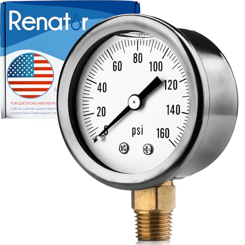 Renator Water Pressure Gauge 1/4" NPT. RV Camper Water Pressure Gauge Oil Filled 0-160 PSI