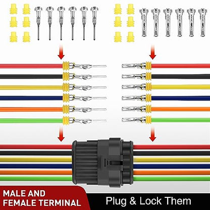 Nilight 260PCS 6 Pin Electrical Connector ‎Plug with Male Female Terminals - size: 6Pin Connector 200Pcs