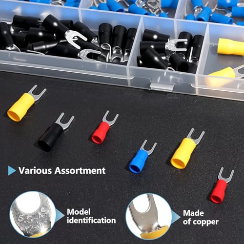 12Values #4#8#10 Fork Terminal Connectors 22-16 16-14 14-12 12-10 AWG Insulated Fork Spade Wire Connector Kit (Pack of 120 PCS)