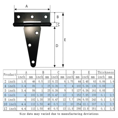 HLMOptimo Heavy Duty T Hinge, 2 pcs, 6 Inch, Black, Powder Coated, Carbon Steel - size: 6 Inch, style: 2 pcs