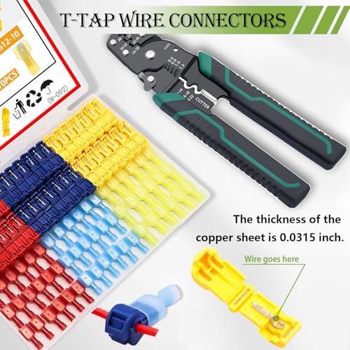 Twidec/Quick Splice Wire Terminals T-TAP Disconnect Self-Stripping 22-10 AWG with Nylon Fully Insulated Male Spade Electrical Terminals Kit for Automotive with Wire Crimper Tool - color: 80PCS+3-in-1 Crimper Tool