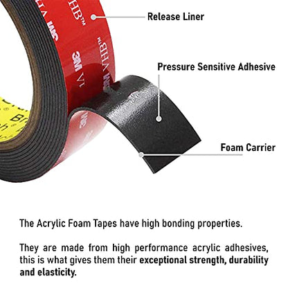 CANOPUS Double Sided Tape, 5952 Heavy Duty Mounting Tape, Strong Bond & Weatherproof Seal Strip for Automotive Mounting, Picture and Photo Frame, Poster, Craft, 1 in x 15 ft, Black, Made in USA - size: 1in x 5yd