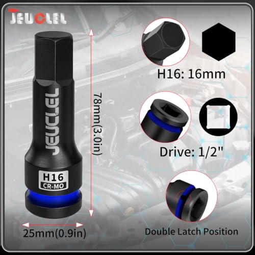 16mm Hex Impact Bit Socket, H16 1/2" Drive Allen Socket, Cr-Mo - size: 1PC | H16 16MM