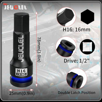16mm Hex Impact Bit Socket, H16 1/2" Drive Allen Socket, Cr-Mo - size: 1PC | H16 16MM
