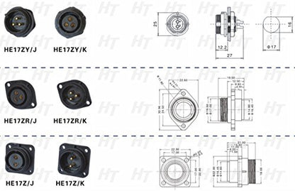 HangTon HE17 6 Pin Male Cable Plug Panel Socket Outdoor Waterproof Circular Power Connector