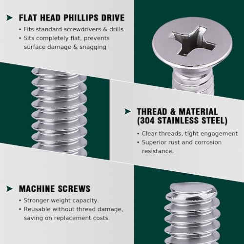 1/4-20 x 1/2" Flat Countersunk Head Machine Screws, Phillips Drive, 304 Stainless Steel 18-8, Full Thread, Coarse Thread UNC, 50 PCS - size: 1/4-20 x 1/2"