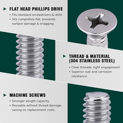 #8-32 x 1-1/4" Flat Countersunk Head Machine Screws, Phillips Drive, 304 Stainless Steel 18-8, Full Thread, Coarse Thread UNC, 50 PCS - size: #8-32 x 1-1/4"