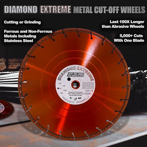 Diamond Extreme 14 Inch Metal Cutting Diamond Blade, Heavy-Duty Vacuum-Brazed Cut Off & Rescue Saw Blade, 1"-20mm Arbor for Rebar, Steel, Stainless Steel & Pipe - size: 14 Inch