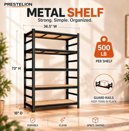 Metal Book Shelf, Adjustable Tall Bookcase, No Assembly Storage Shelves - size: Enhanced-Wood-36.5'Wx 16''Dx 73''H