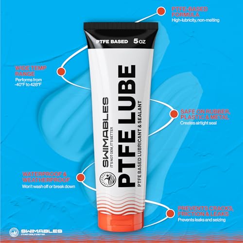 Swimables PTFE Lube 5oz - PFAS-Free Food-Grade Ceramic PTFE Grease for Pool Equipment, Plumbing Fixtures, RV Toilets, Marine Systems & Machinery - Waterproof Long-Lasting Multipurpose Grease - 2 Pack - size: 2 Pack