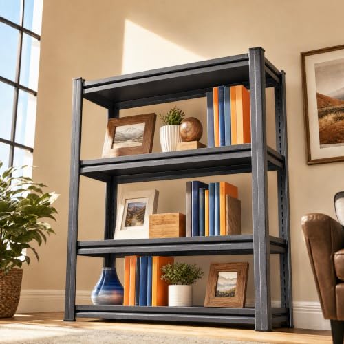 Modern 4 Tier Bookshelf, 54"H Adjustable Bookcase with Steel Frame and metal Shelves, Utility Shelf Organizer, 600LBS Display Shelving for Study, Home, Office, Living Room, Easy Assembly, Black - size: 4Tier-45.3"Wx19.7"Dx54.3"H