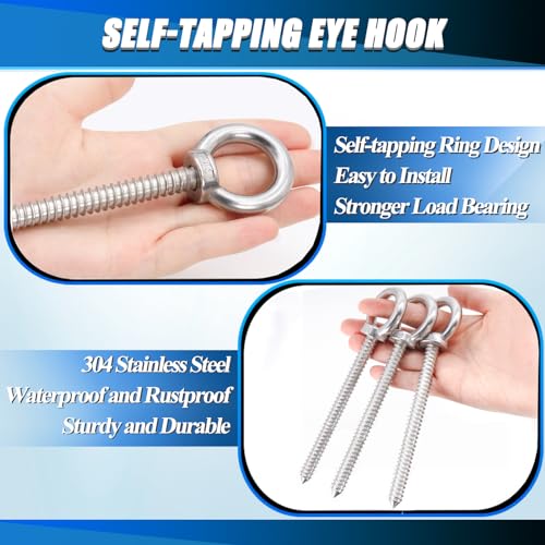 OHIYO 6.3 Inch Heavy Duty Eye Hooks M10 Self Tapping Eyelet Screw Load Capacity 850LBS Heavy Duty Screw in Eye Hooks for Hammock Stand, Swing Chair, Yoga, Heavy Indoor & Outdoor Uses (4Pack- M10) - color: Silver - Eye Hook