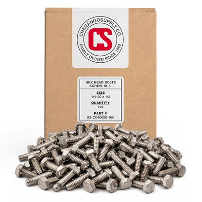 Chenango Supply 1/4-20 x 1/2" Stainless Hex Head Bolts - size: 1/4" X 1/2"