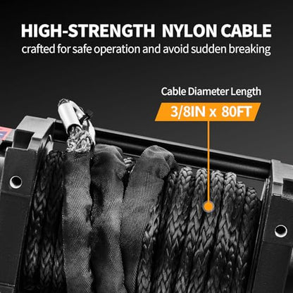 CXRCY 12V Electric Winch, 17500LB, Synthetic Rope - style: 17500LBS for truck SUV