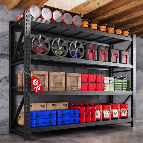 79” Wide Heavy Duty Metal Garage Shelving, Adjustable Storage Shelf - color: Matte Black, size: 79"Wx24"Dx79"H
