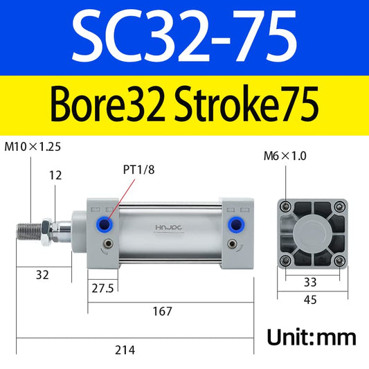 SC Air Cylinder 1-1/4 inch (32mm) Bore 3 inch (75mm) Stroke with Magnetic, Double Acting Aluminum Pneumatic Cylinder for Industrial Automation (SC32X75) - color: -32, size: 75