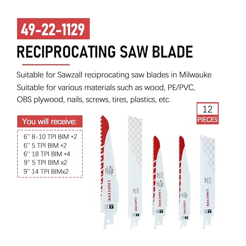49-22-1129 Reciprocating Saw Blade for Milwauke m-12 Sawzall 12 Pcs