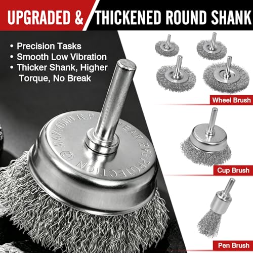 22-Pack Wire Brush for Drill, Carbon Steel Crimped Brushes – Spherical Wheel, Cup, Pen End & Hand Brushes Set, Fit 1/4 Inch Round Shank Power Drill Attachment for Rust, Paint, Abrasive Removal - color: Silver