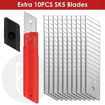 BIBURY 2 Pack 18mm Retractable Utility Knife, Stainless Steel Box Cutter - color: Silver