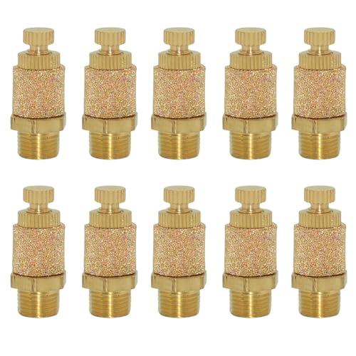 NPT 10PCS Pneumatic Exhaust Muffler, Adjustable Brass Flow Control Silencer, for Cylinders Solenoid Valves Crank Cases Gear Boxes Oil Tanks (1/8 inch) - size: 1/8 inch