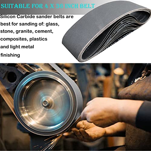 12 PCS 4 x 36 Inch Silicon Carbide Sanding Belts Assortment- 80, 120, 240, 400, 800, 1000 Grits Premium Sander Belts For Knife Sharpening and Metalworking - size: 4 x 36