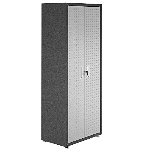 Manhattan Comfort Fortress Standing Cabinet Storage, Black/Gray - color: Black/Grey, style: Tall Cabinet