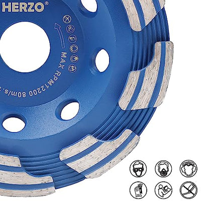 HERZO Diamond Concrete Cup Wheel 5 Inch, Grinding Cup Wheel for Stone Concrete Surface, Cement, Marble, Rock, Granite, and Thinset Removing, Angle Grinder Wheels Cup - size: 5 Inch New Version