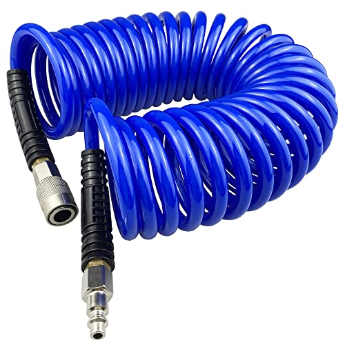 Darnassus PU Recoil Air Hose Compressor Tube with 1/4" Swivel Fittings - color: Blue, size: 25 FT