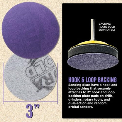 Dura-Gold Premium 320 Grit 3" Purple Film Ceramic Sanding Discs, Box of 30 - style: 320 Grit