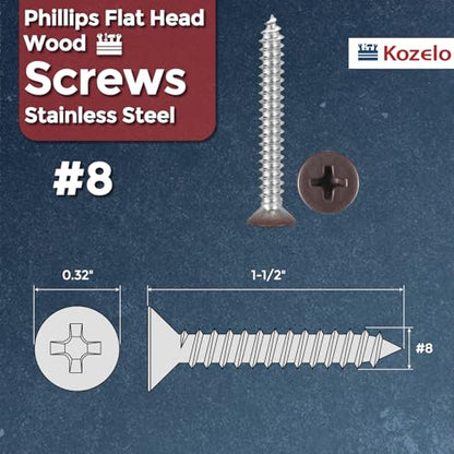 50pcs Phillips Wood Screws #8x1-1/2 304 Stainless Steel Brown Head - color: Brown Head, size: #8x1-1/2"