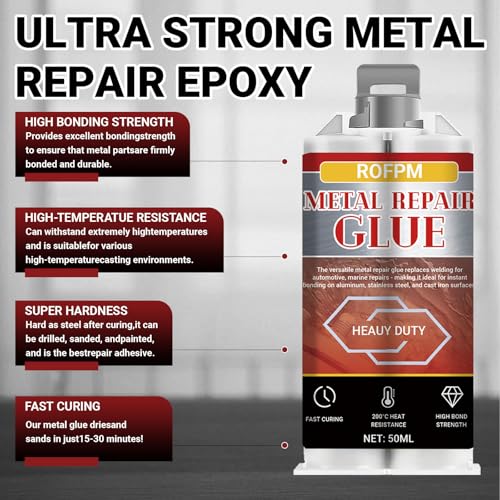 Metal Glue Heavy Duty Weld, 1.69 floz Epoxy Glue Waterproof, Metal Repair Adhesive for Stainless Steel, Iron, Aluminum, Wood, DIY Crafts, Instant Bonding