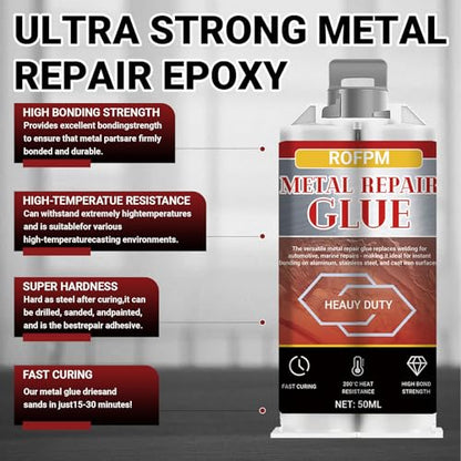 Metal Glue Heavy Duty Weld, 1.69 floz Epoxy Glue Waterproof, Metal Repair Adhesive for Stainless Steel, Iron, Aluminum, Wood, DIY Crafts, Instant Bonding