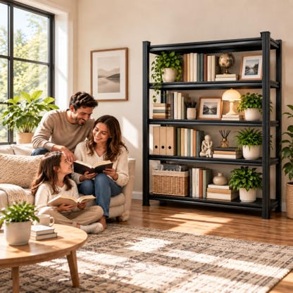 Metal Book Shelf, Adjustable Tall Bookcase, No Assembly Storage Shelves - size: 5Tier-35.4"Wx 17.7"Dx 71.2"H