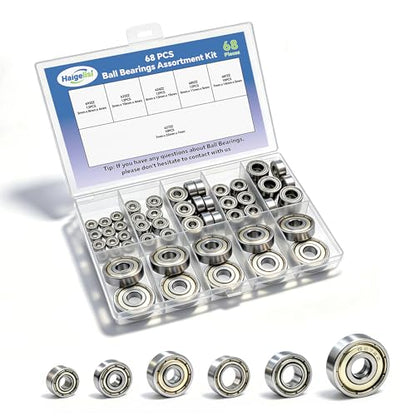 68 Pcs Ball Bearings Assortment Kit 693ZZ/ 623ZZ/ 624ZZ/ 685ZZ/ 687ZZ/ 627ZZ Roller Bearings, Small Bearings Carbon Steel Deep Groove Bearing, for Furniture Wheel, Roller Skates, 3D Printing