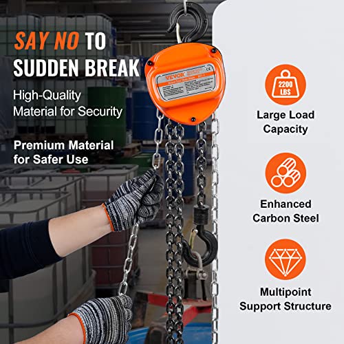 VEVOR Hand Chain Hoist, 1 Ton 2200 lbs Capacity 20 FT Come Along, G80 Galvanized Carbon Steel with Double-Pawl Brake, Auto Chain Leading & 360° Rotation Hook, for Garage Factory Dock - size: 1T 20FT
