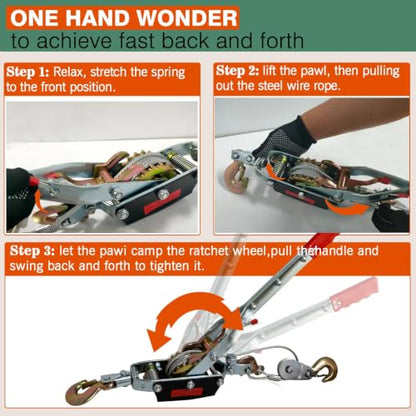 11000lbs Come Along Winch,5T Pulling Capacity,12ft Steel Cable - size: 5 Ton