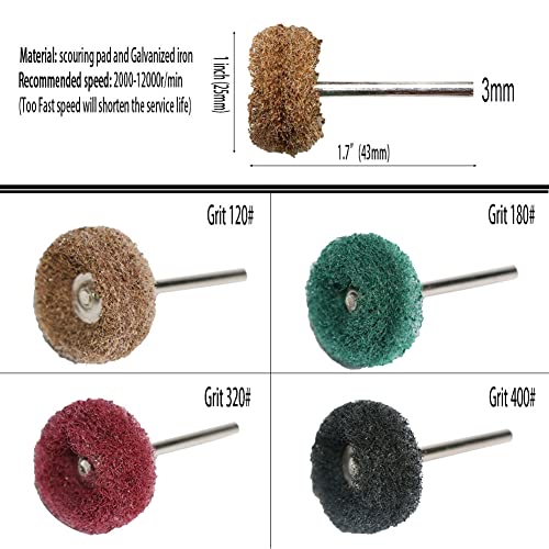 Abrasive Buffing Polishing Wheel Set for Rotary Tool,Removal of Rust Deburring on Metal Surface with 3mm Mandrel,Mini scouring pad Brush Polishing kit(grit 120 Brown 50pcs) - color: grit 120 brown 50pcs
