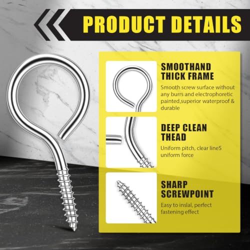 50 Pcs 304 Stainless Steel Screw Eye Hooks, M3-1.6 Inch - size: M3-1.6 Inch