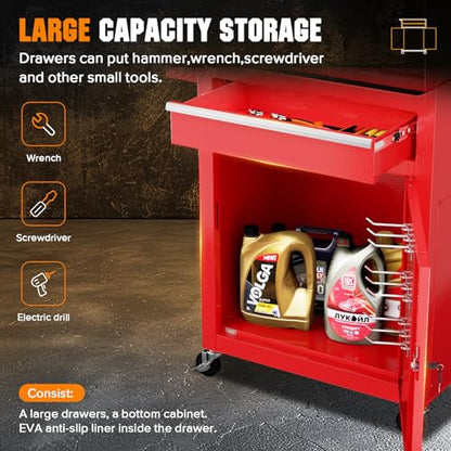 Crownland 5-Drawer Rolling Tool Chest with Wheels, Red - color: Red, style: 5-Drawer Rolling Tool Chest