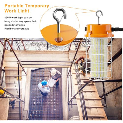 120W LED Temporary Work Light 18000LM Construction Lights 5000K Led Work Light IP67 Dust Waterproof Portable Lights with Stainless Steel Guard Hook for Factory Mine Wharf Job Site Garage Temp Lighting - size: 120W