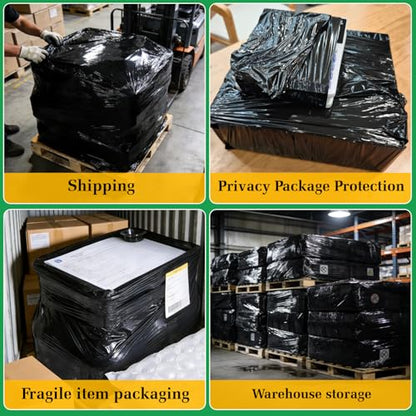 4 Pack Industrial Strength Black Stretch Wrap Film 18" x 1000 Ft 80 Gauge Thick with Plastic Handle, Durable Self-Adhering Heavy Duty Shrink Plastic Wraps for Pallets Moving & Packing - color: Black